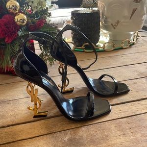 Saint Laurent Black Sandals with Gold Heels